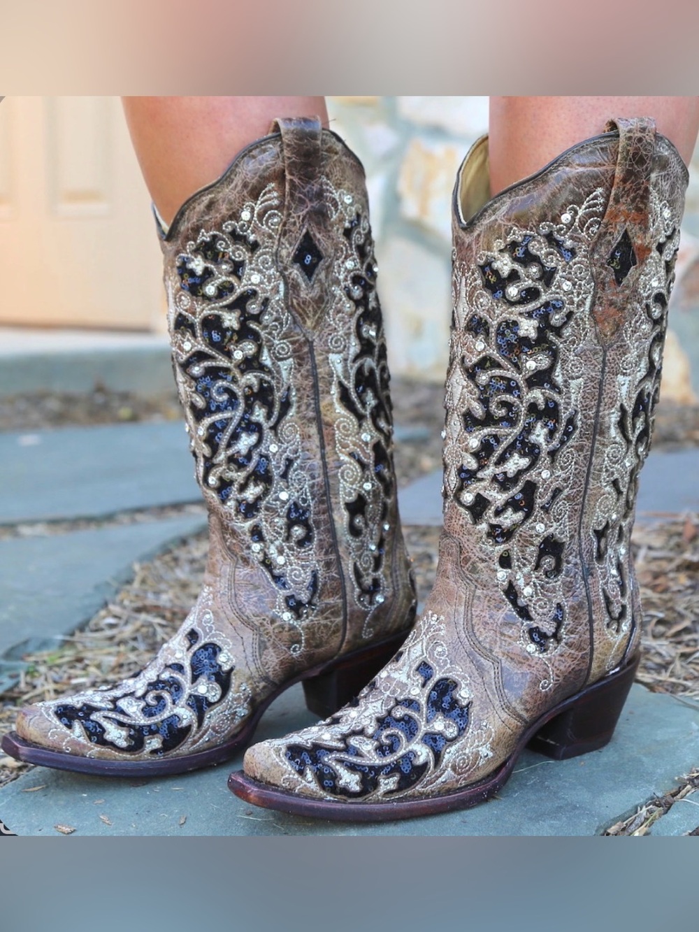 Corral Boots A3569 Brown inlay, glitter, rhinestones NWT